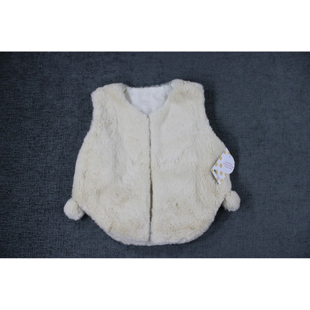 Sunni Bliss Girls Faux Fur Pom Pom Vest White RTS-CHY1018 Size 4/5 NWT
